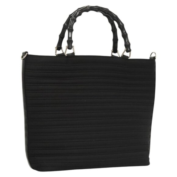 GUCCI Bamboo Hand Bag Nylon 2way Black Silver 000 1998 0588 Auth ar13511 - Picture 1 of 16